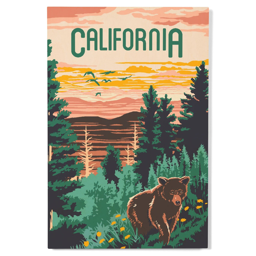 California, Explorer Series, Bear, Wood Signs and Postcards Wood Lantern Press 