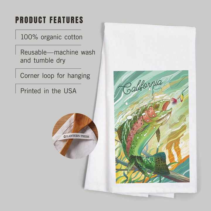 California, Fishing, Underwater Trout, Organic Cotton Kitchen Tea Towels Kitchen Lantern Press 