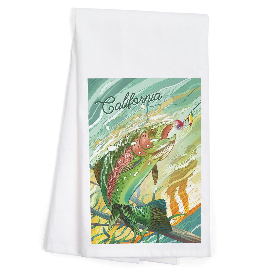 California, Fishing, Underwater Trout, Organic Cotton Kitchen Tea Towels Kitchen Lantern Press 