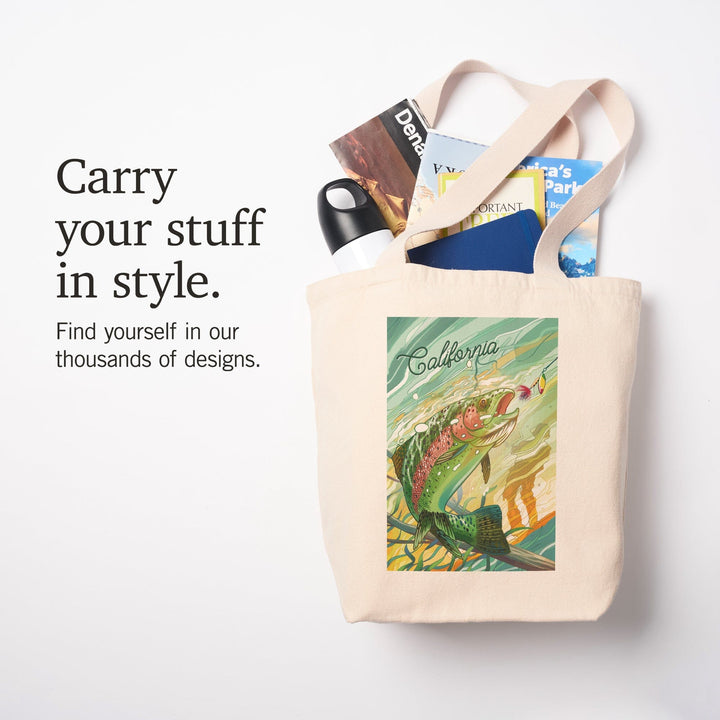 California, Fishing, Underwater Trout, Tote Bag Totes Lantern Press 