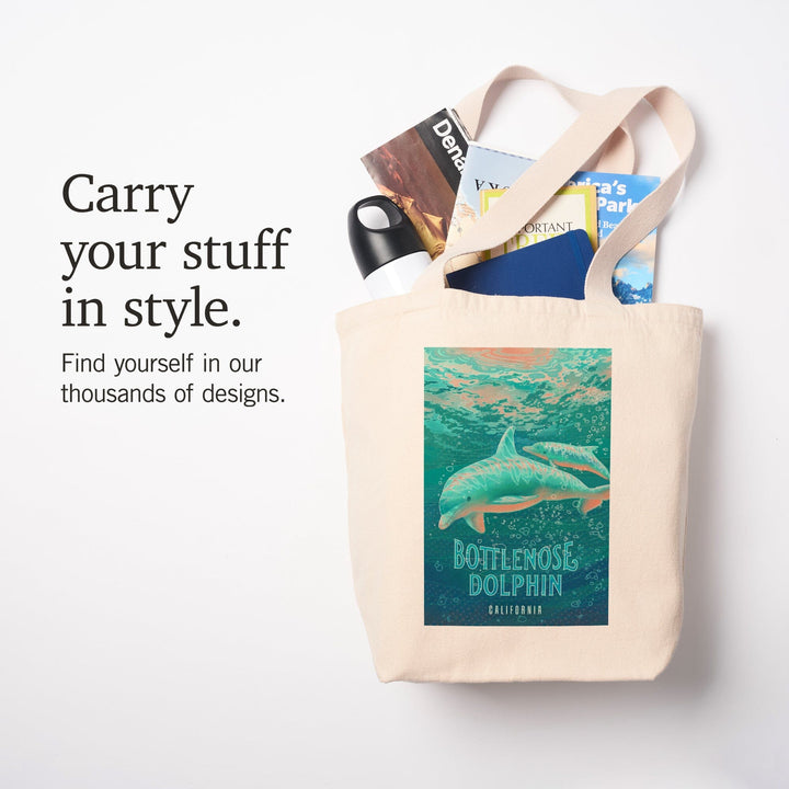 California, Fluid Linework, Bottlenose Dolphin, Tote Bag Totes Lantern Press 