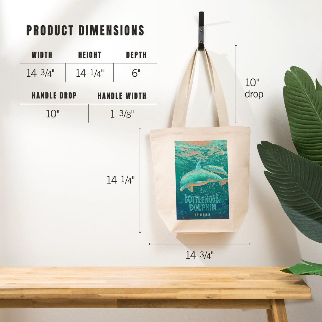 California, Fluid Linework, Bottlenose Dolphin, Tote Bag Totes Lantern Press 