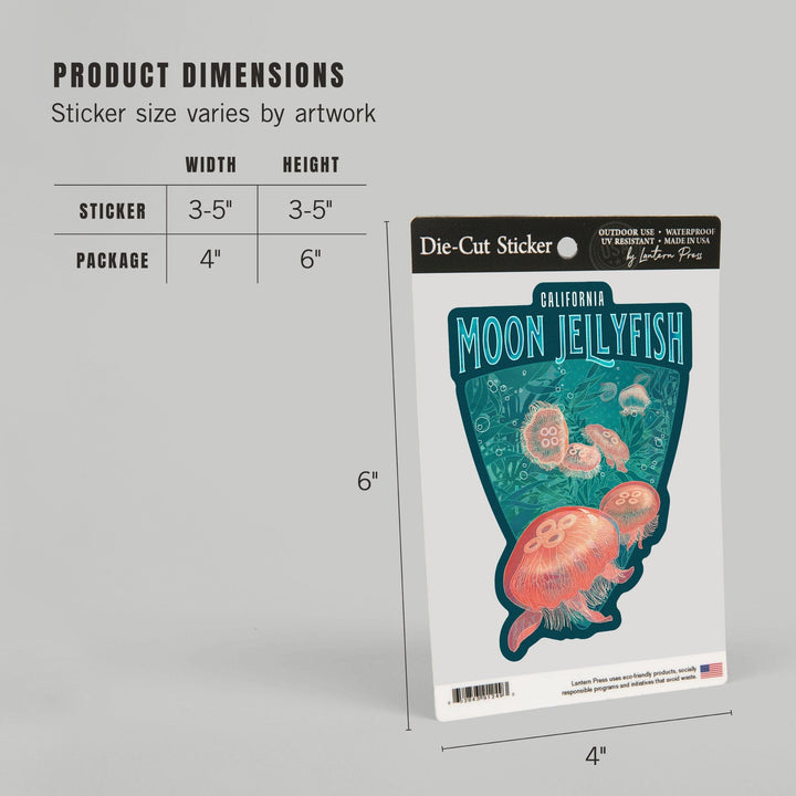 California, Fluid Linework, Moon Jellyfish, Contour, Vinyl Sticker Sticker Lantern Press 