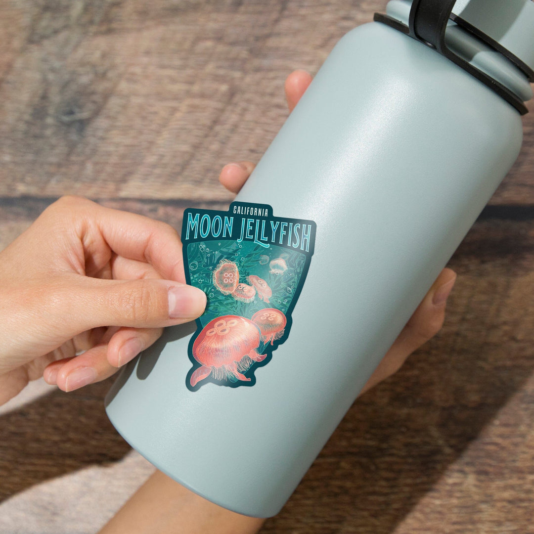 California, Fluid Linework, Moon Jellyfish, Contour, Vinyl Sticker Sticker Lantern Press 