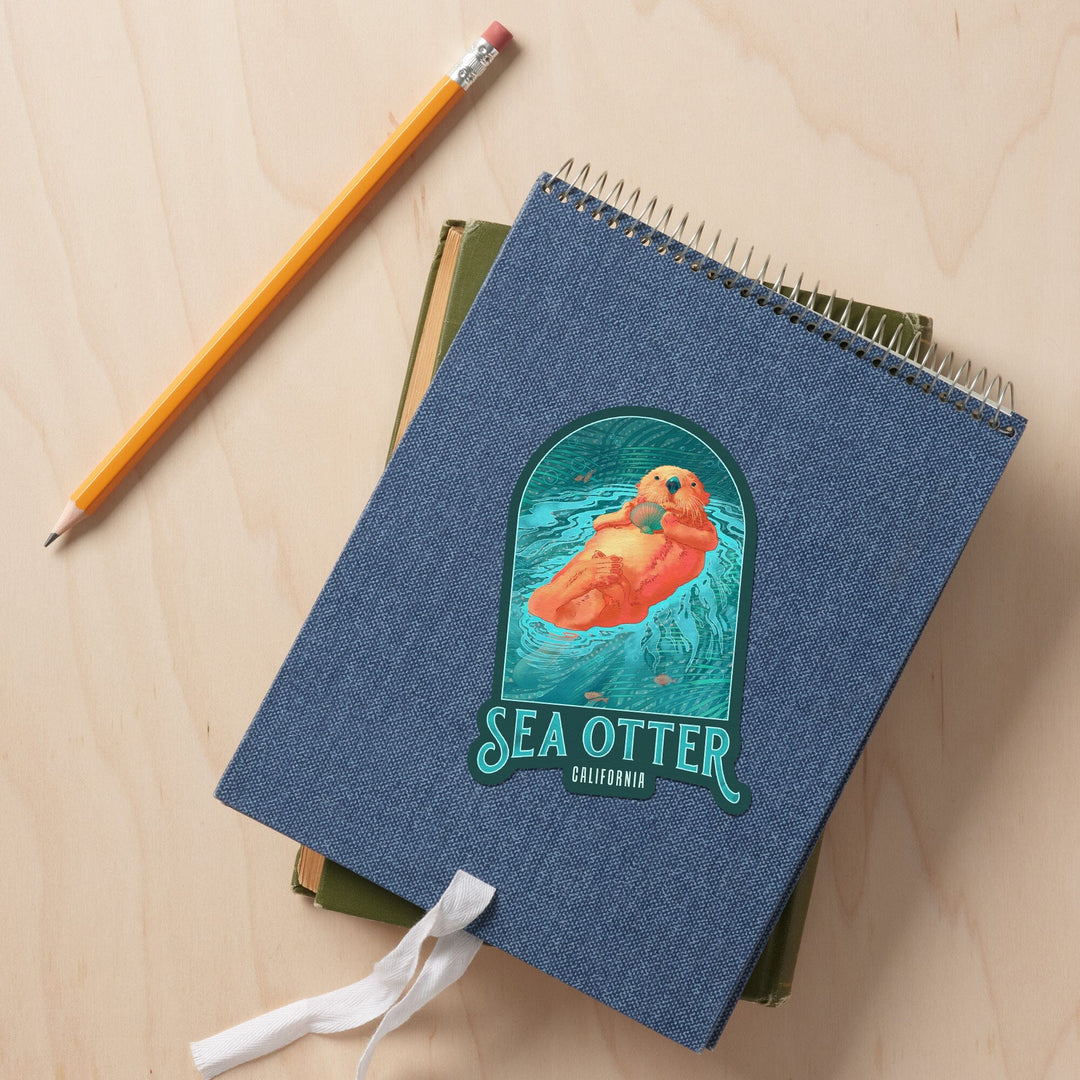 California, Fluid Linework, Sea Otter, Contour, Vinyl Sticker Sticker Lantern Press 