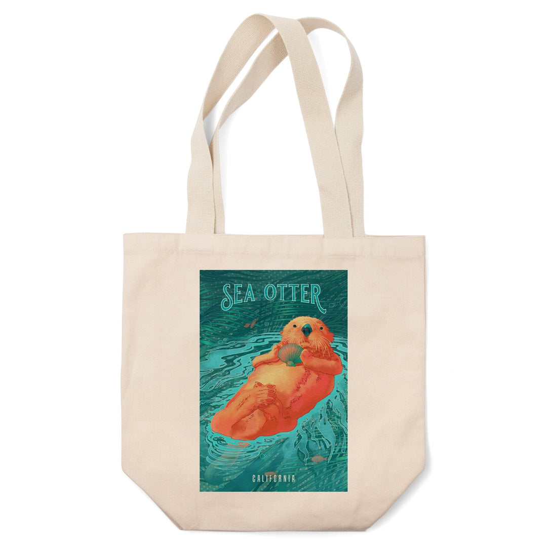 California, Fluid Linework, Sea Otter, Tote Bag Totes Lantern Press 