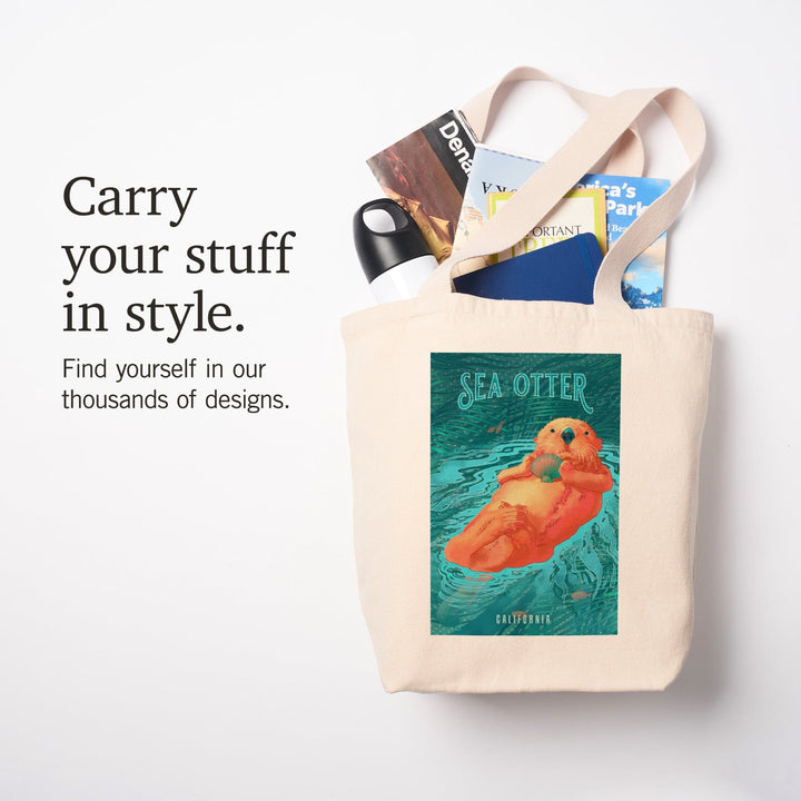 California, Fluid Linework, Sea Otter, Tote Bag Totes Lantern Press 