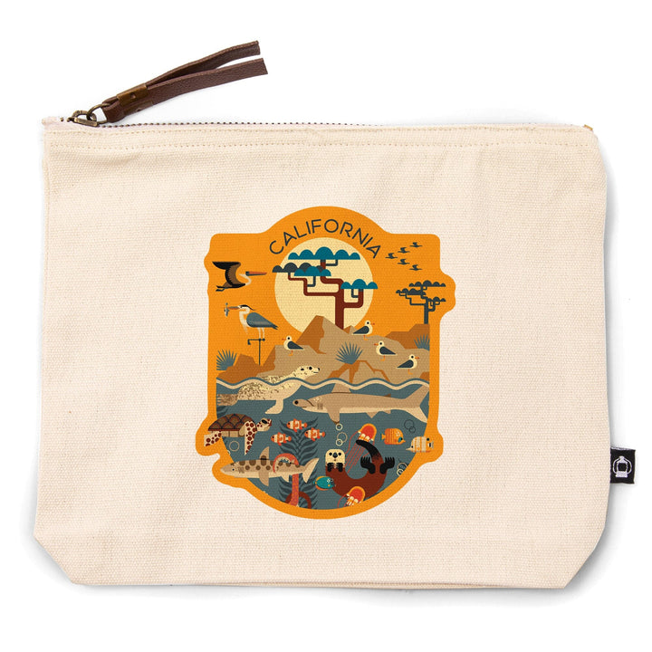 California, Geometric, Marine Animals,, Organic Cotton Zipper Pouch, Go Bag Totes Lantern Press 