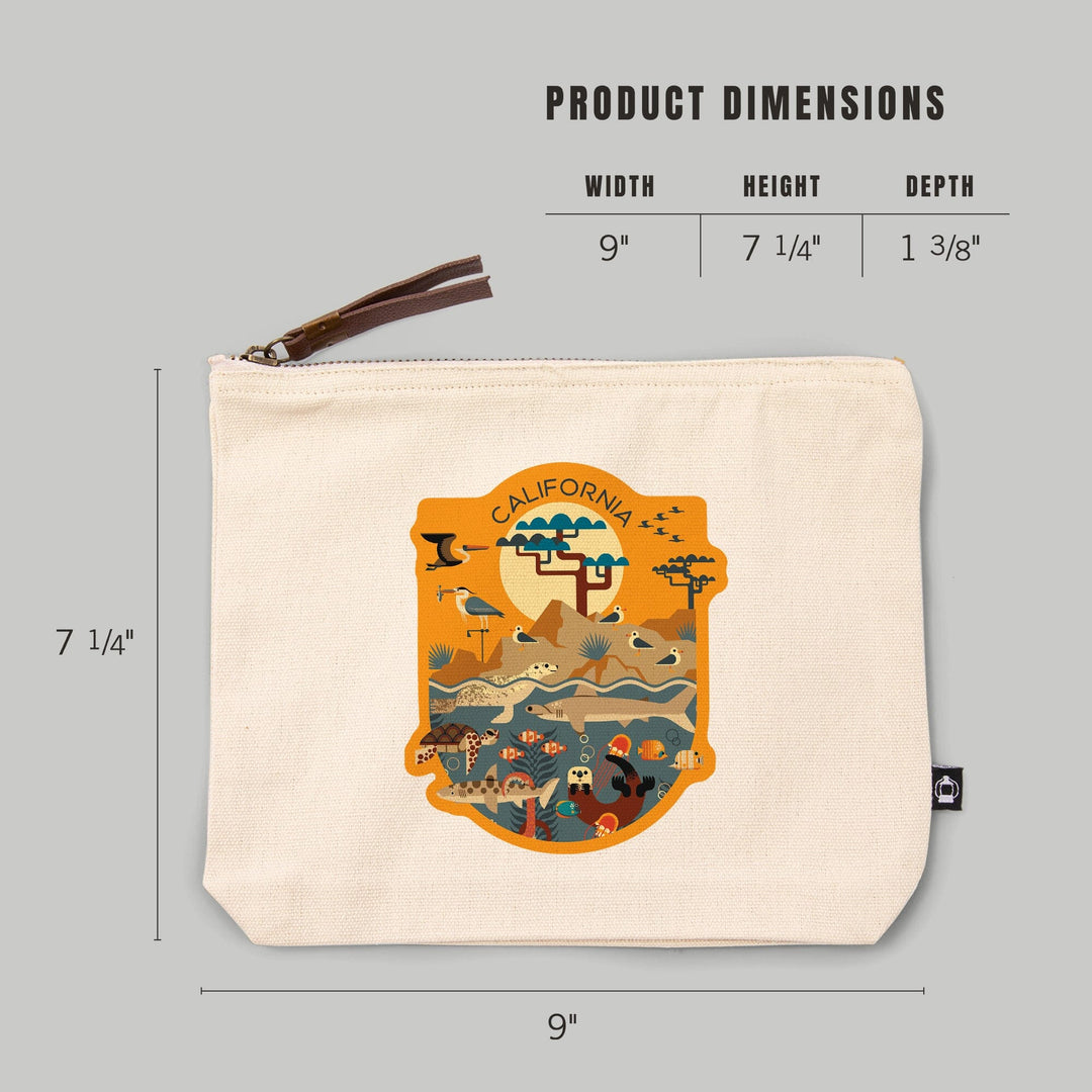 California, Geometric, Marine Animals,, Organic Cotton Zipper Pouch, Go Bag Totes Lantern Press 