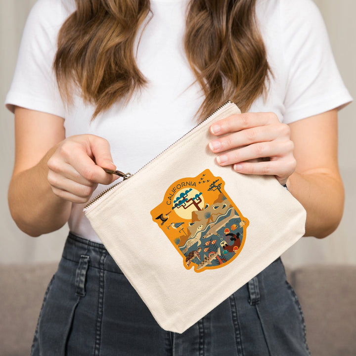 California, Geometric, Marine Animals,, Organic Cotton Zipper Pouch, Go Bag Totes Lantern Press 