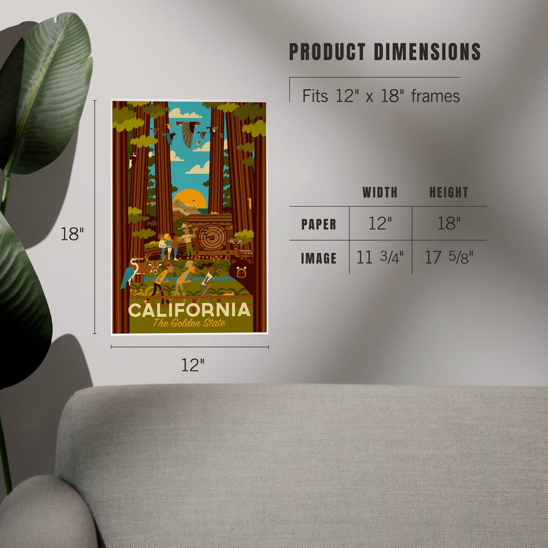 California, Geometric, The Golden State, Art & Giclee Prints Art Lantern Press 