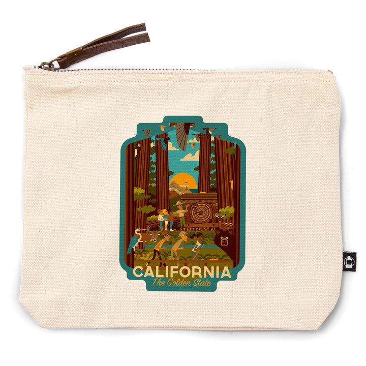 California, Geometric, The Golden State,, Organic Cotton Zipper Pouch, Go Bag Totes Lantern Press 