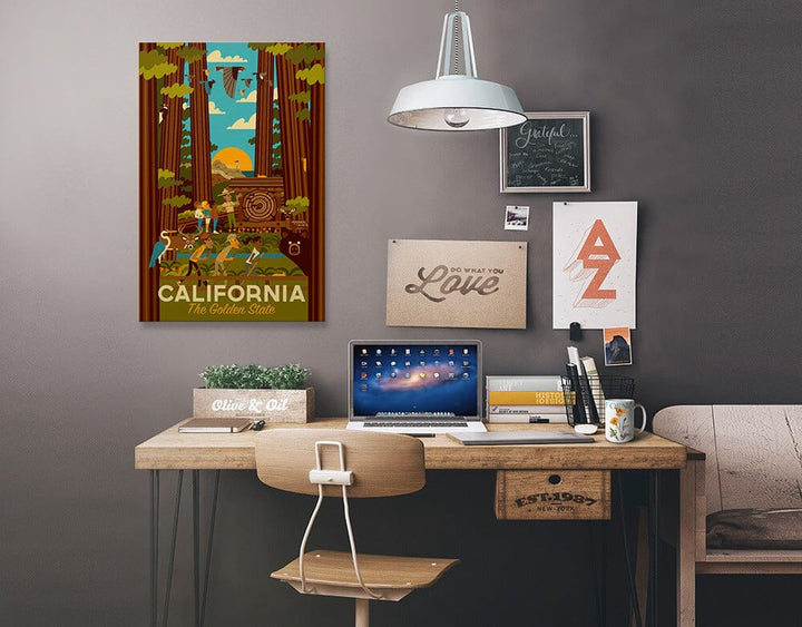 California, Geometric, The Golden State, Stretched Canvas Canvas Lantern Press 