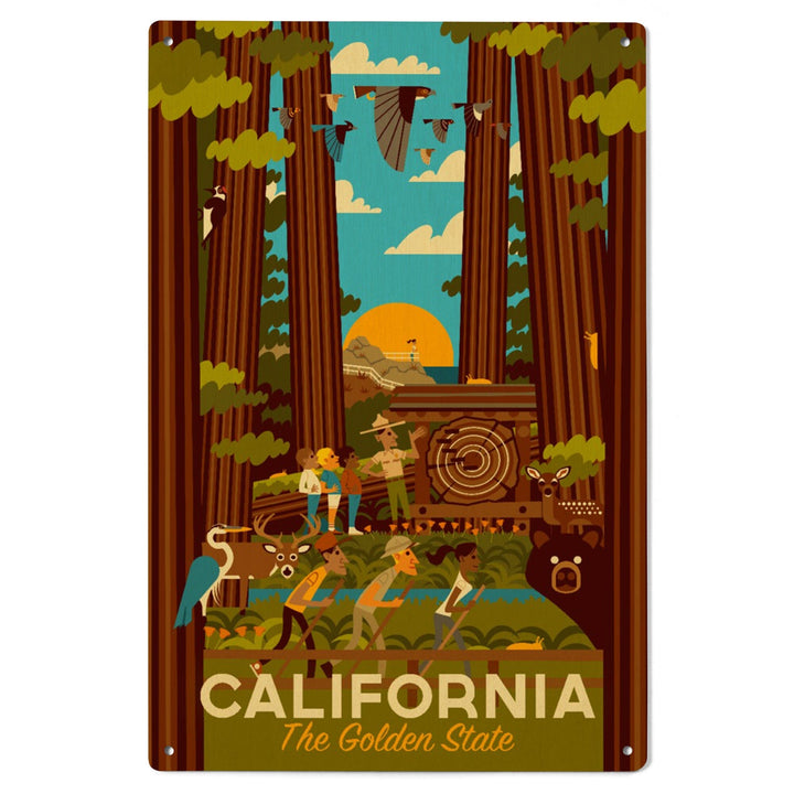 California, Geometric, The Golden State, Wood Signs and Postcards Wood Lantern Press 