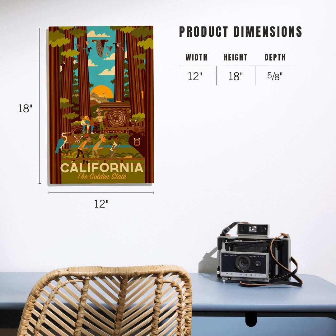 California, Geometric, The Golden State, Wood Signs and Postcards Wood Lantern Press 