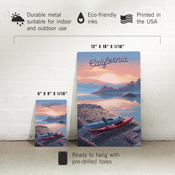 California, Glassy Sunrise, Kayak, Metal Signs Metal Lantern Press 