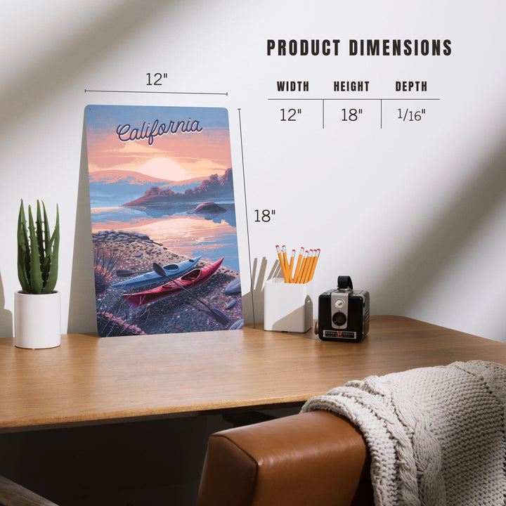 California, Glassy Sunrise, Kayak, Metal Signs Metal Lantern Press 