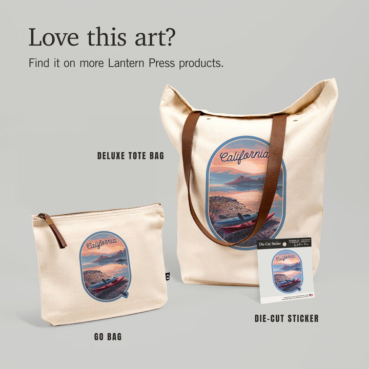 California, Glassy Sunrise, Kayak,, Organic Cotton Zipper Pouch, Go Bag Totes Lantern Press 