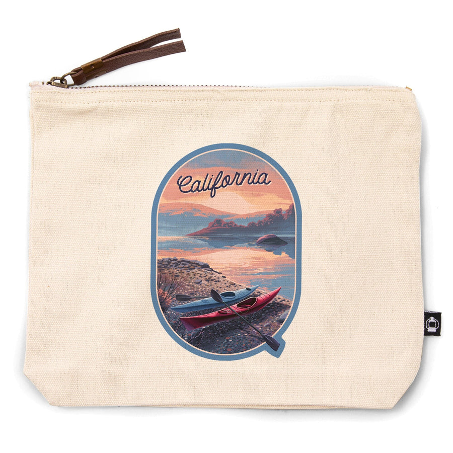 California, Glassy Sunrise, Kayak,, Organic Cotton Zipper Pouch, Go Bag Totes Lantern Press 
