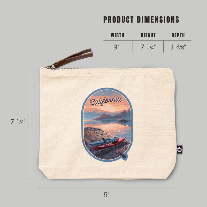 California, Glassy Sunrise, Kayak,, Organic Cotton Zipper Pouch, Go Bag Totes Lantern Press 