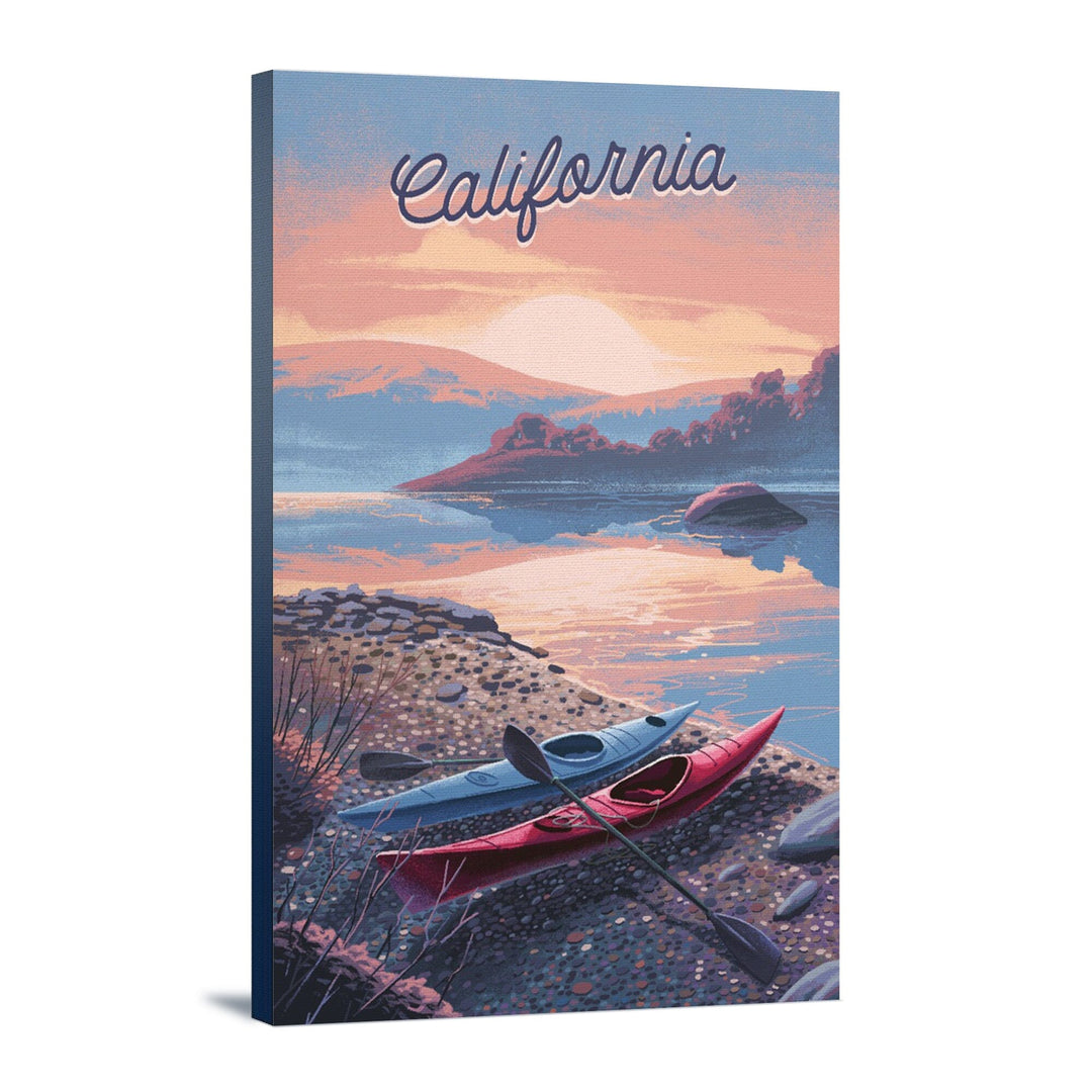 California, Glassy Sunrise, Kayak, Stretched Canvas Canvas Lantern Press 