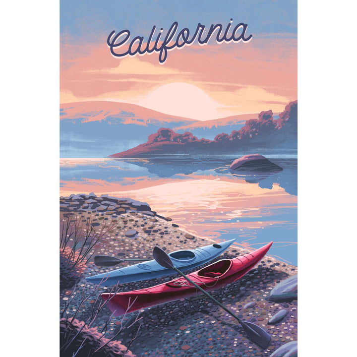 California, Glassy Sunrise, Kayak, Stretched Canvas Canvas Lantern Press 