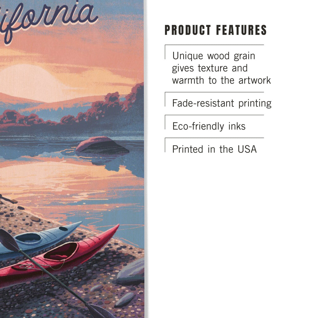 California, Glassy Sunrise, Kayak, Wood Signs and Postcards Wood Lantern Press 