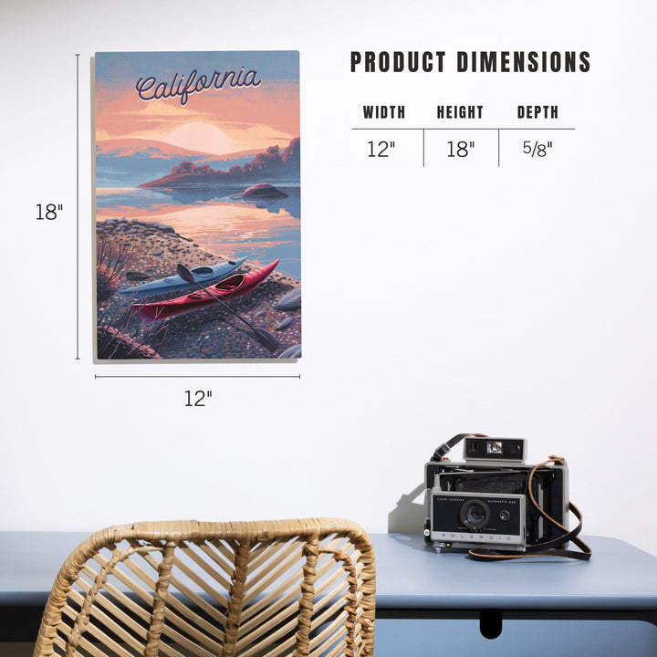 California, Glassy Sunrise, Kayak, Wood Signs and Postcards Wood Lantern Press 