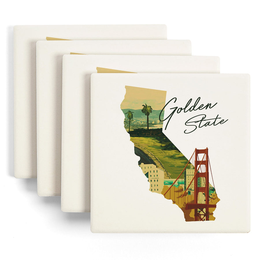 California, Golden State, Lantern Press Artwork, Coaster Set - Lantern Press