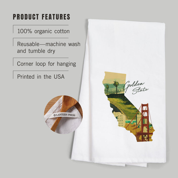 California, Golden State, Organic Cotton Kitchen Tea Towels - Lantern Press