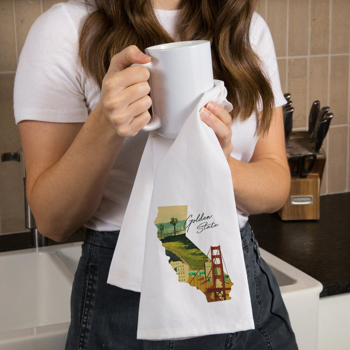 California, Golden State, Organic Cotton Kitchen Tea Towels - Lantern Press