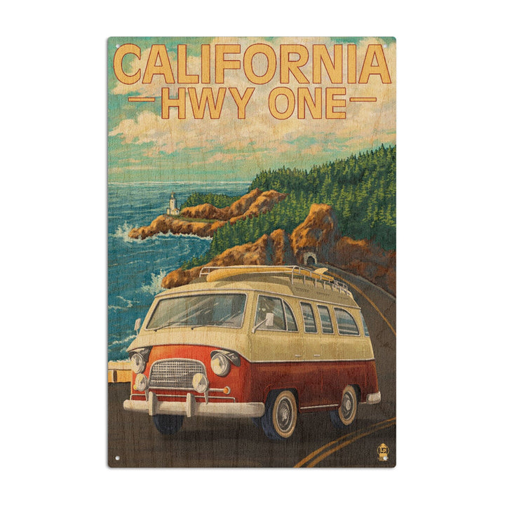 California Highway One, Camper Van, Lantern Press Artwork, Wood Signs and Postcards Wood Lantern Press 10 x 15 Wood Sign 