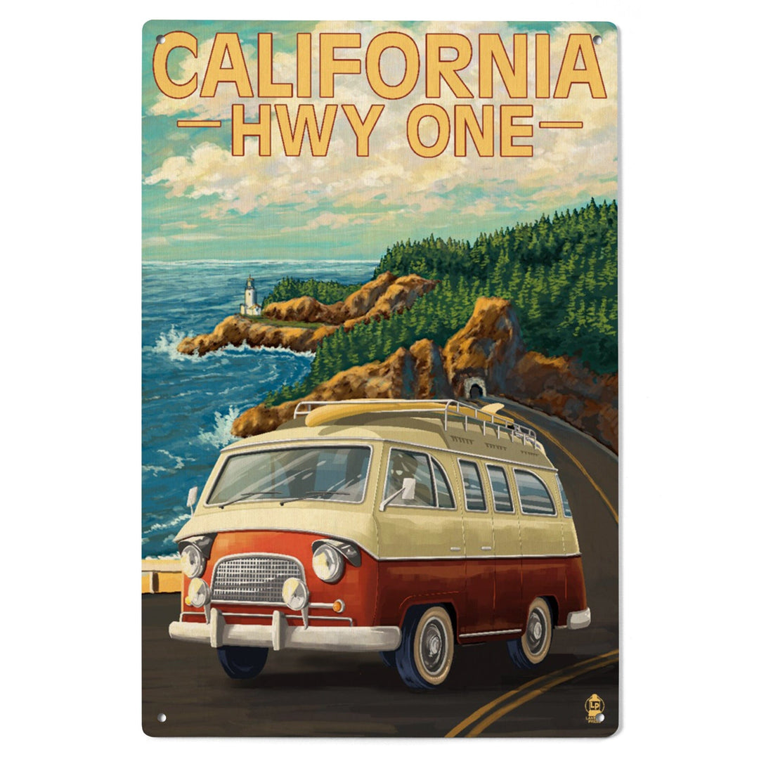 California Highway One, Camper Van, Lantern Press Artwork, Wood Signs and Postcards Wood Lantern Press 