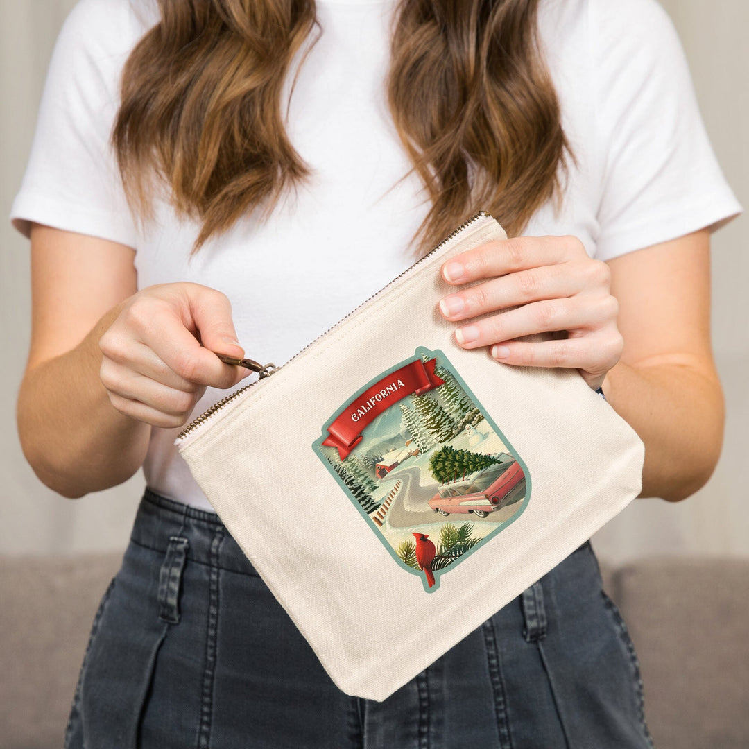 California, Holiday Tradition,, Organic Cotton Zipper Pouch, Go Bag Go Bag Lantern Press 