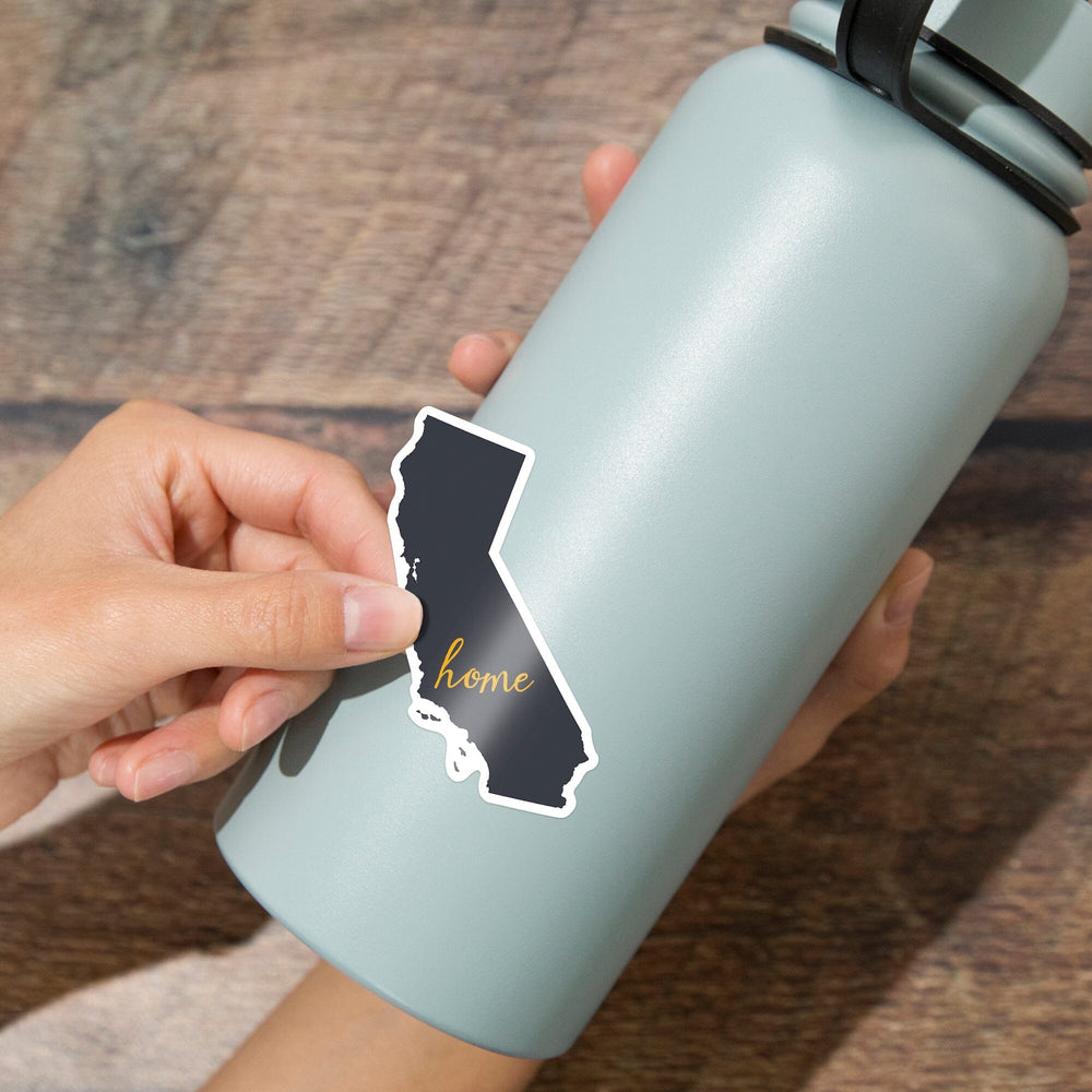 California, Home State, White and Gray, Contour, Vinyl Sticker Sticker Lantern Press 