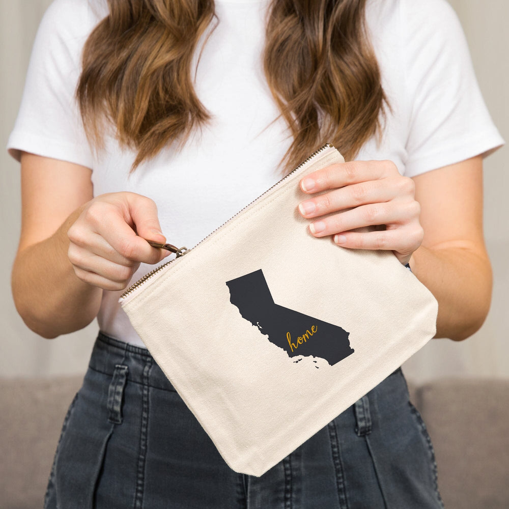 California, Home State, White and Gray,, Organic Cotton Zipper Pouch, Go Bag Totes Lantern Press 