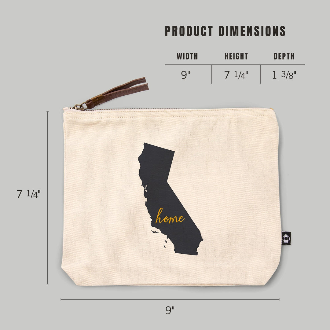 California, Home State, White and Gray,, Organic Cotton Zipper Pouch, Go Bag Totes Lantern Press 