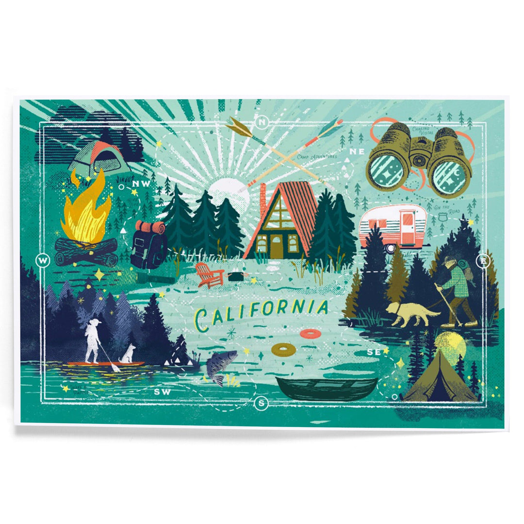 California, Lake Life Series, Collage, Landscape with Trees, Art & Giclee Prints Art Lantern Press 