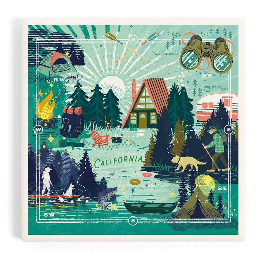 California, Lake Life Series, Collage, Landscape with Trees, Coasters Coasters Lantern Press 