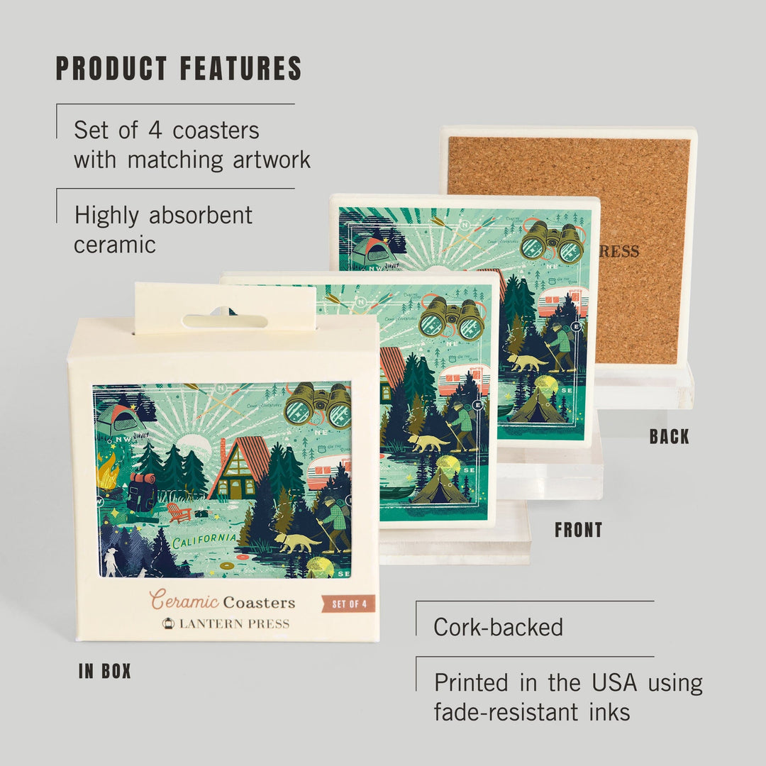 California, Lake Life Series, Collage, Landscape with Trees, Coasters Coasters Lantern Press 