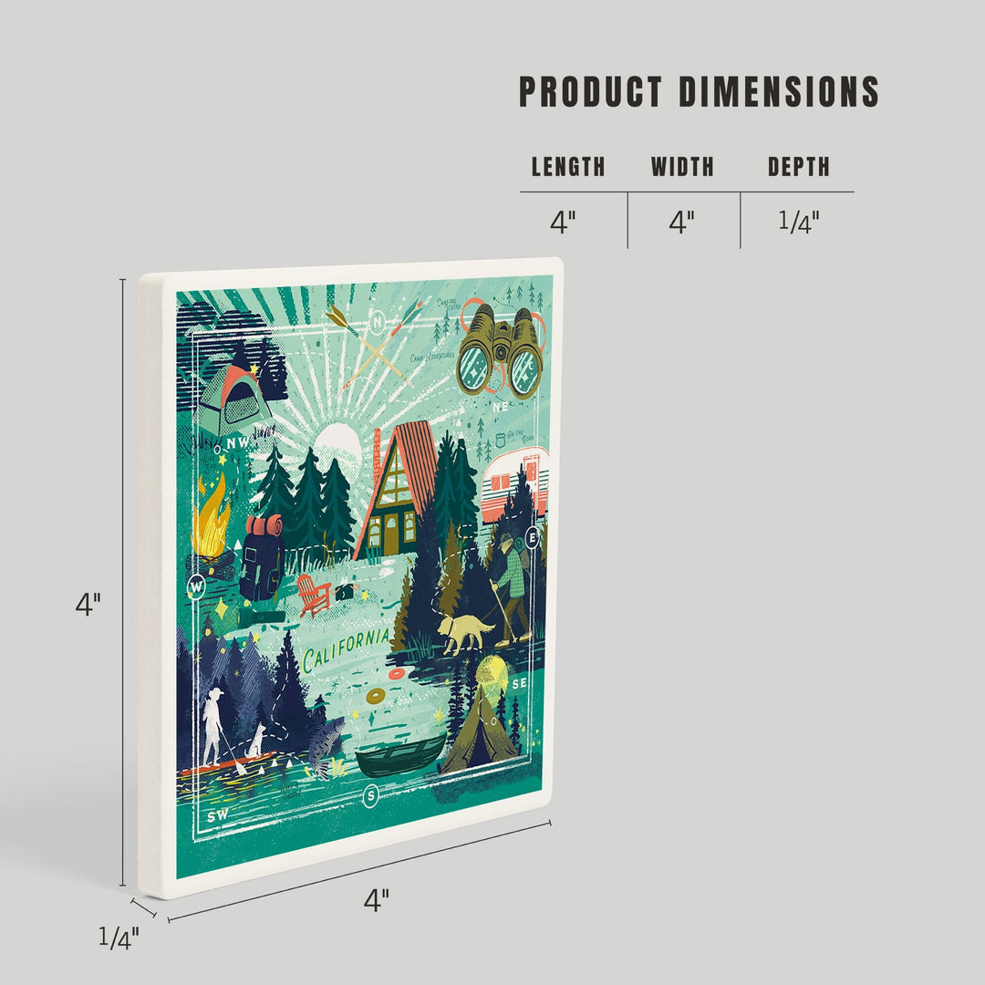 California, Lake Life Series, Collage, Landscape with Trees, Coasters Coasters Lantern Press 