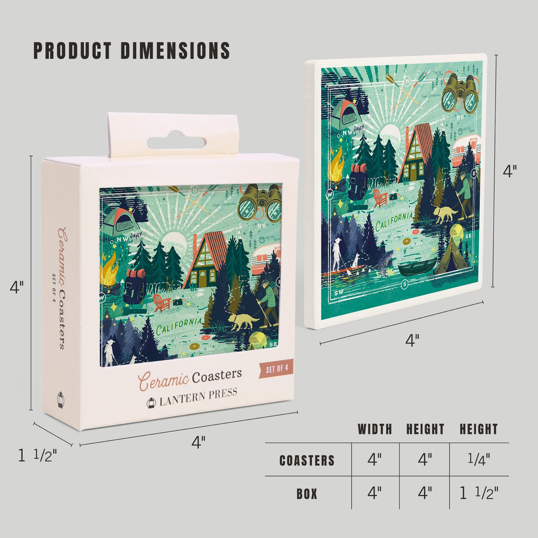 California, Lake Life Series, Collage, Landscape with Trees, Coasters Coasters Lantern Press 