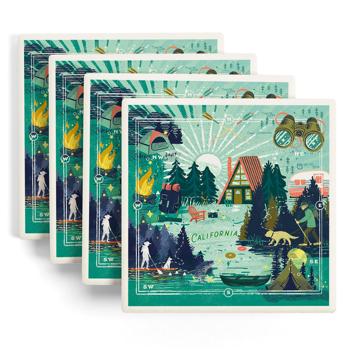 California, Lake Life Series, Collage, Landscape with Trees, Coasters Coasters Lantern Press 