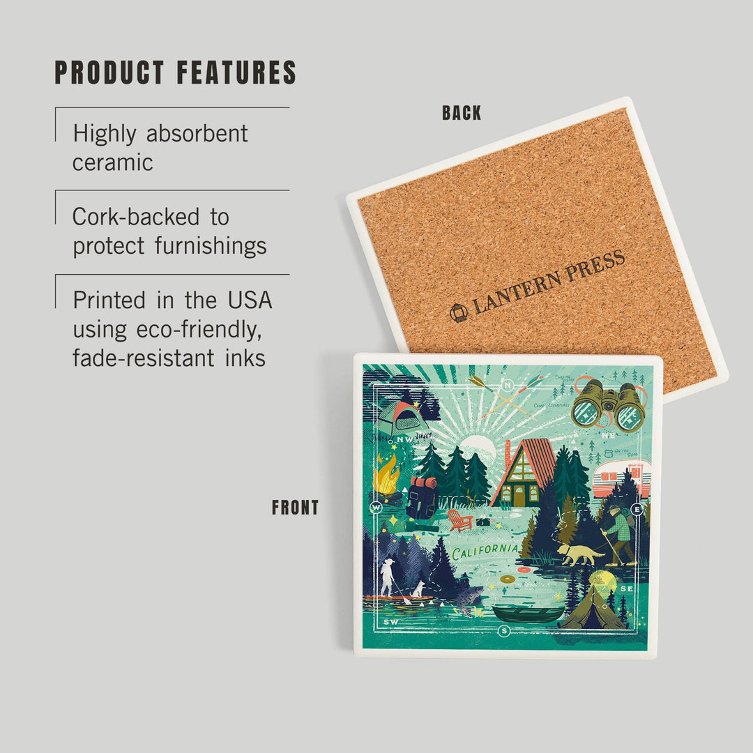 California, Lake Life Series, Collage, Landscape with Trees, Coasters Coasters Lantern Press 