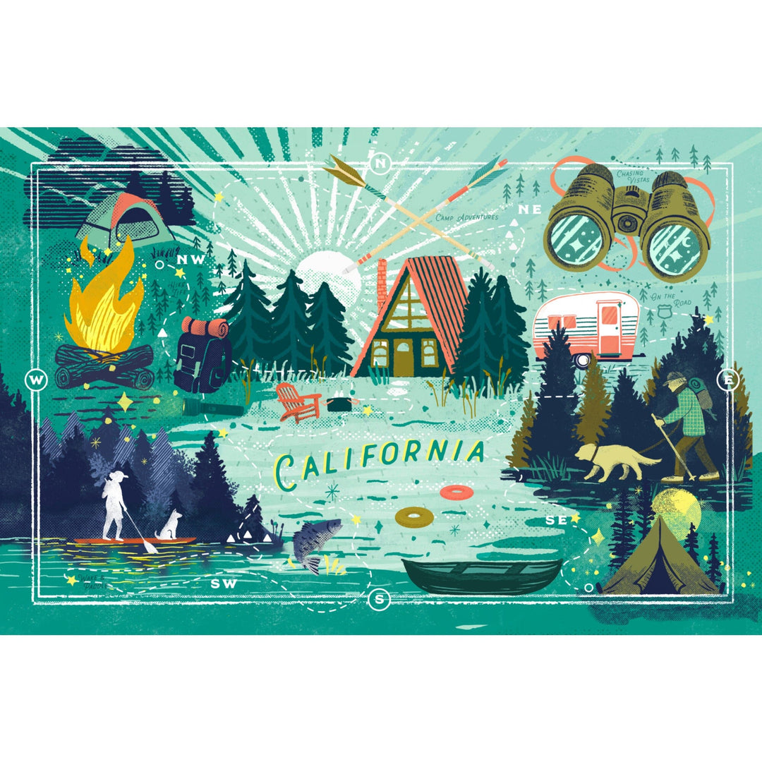 California, Lake Life Series, Collage, Landscape with Trees, Stretched Canvas Canvas Lantern Press 