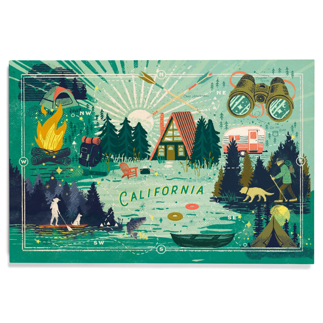 California, Lake Life Series, Collage, Landscape with Trees, Wood Signs and Postcards Wood Lantern Press 