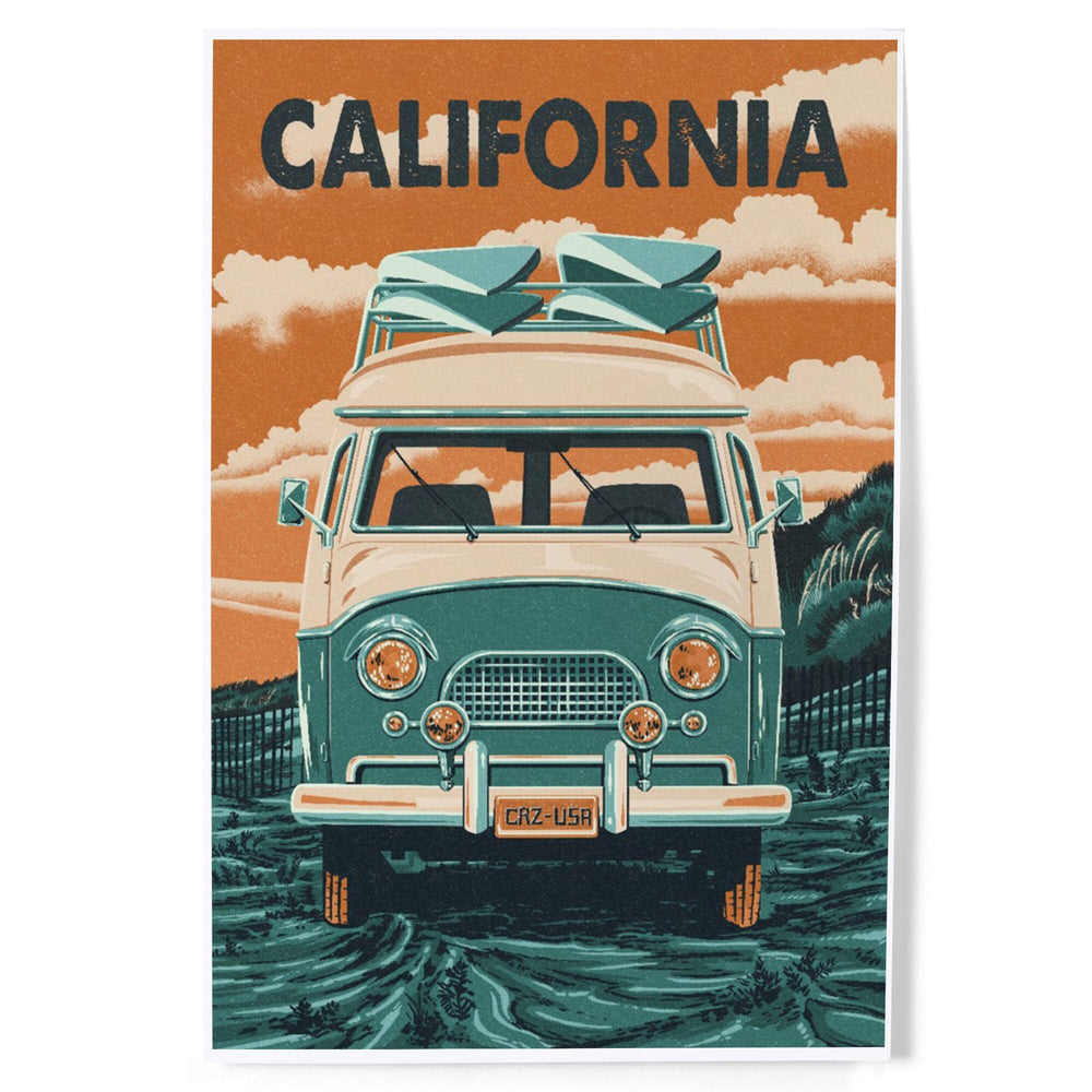 California, Letterpress, Camper Van, Art & Giclee Prints Art Lantern Press 8 x 12 Art Print 