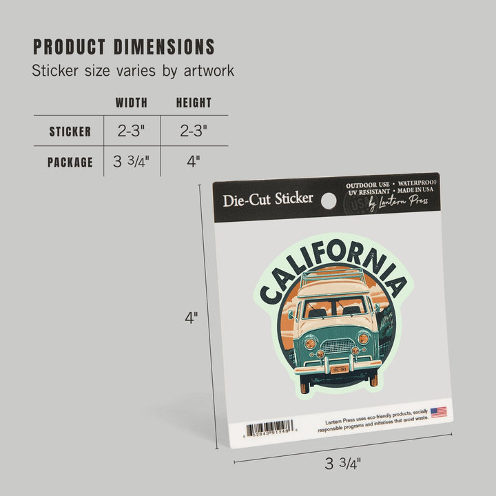 California, Letterpress, Camper Van, Contour, Vinyl Sticker Sticker Lantern Press 