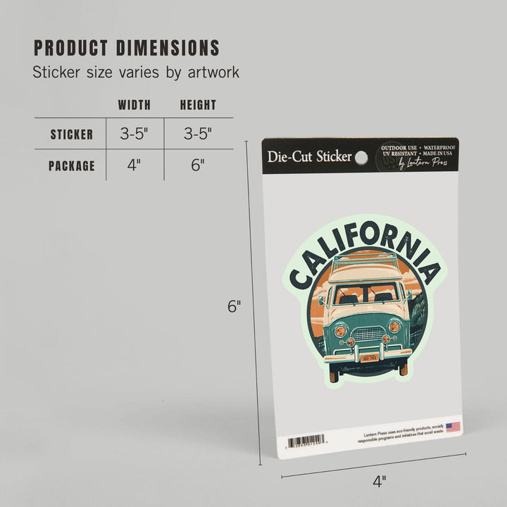 California, Letterpress, Camper Van, Contour, Vinyl Sticker Sticker Lantern Press 