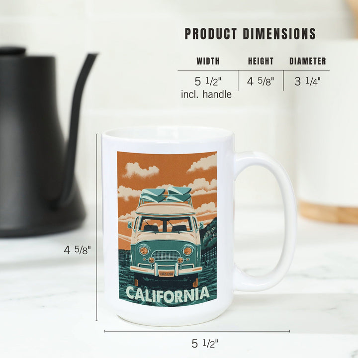 California, Letterpress, Camper Van, Lantern Press Artwork, Ceramic Mug Mugs Lantern Press 